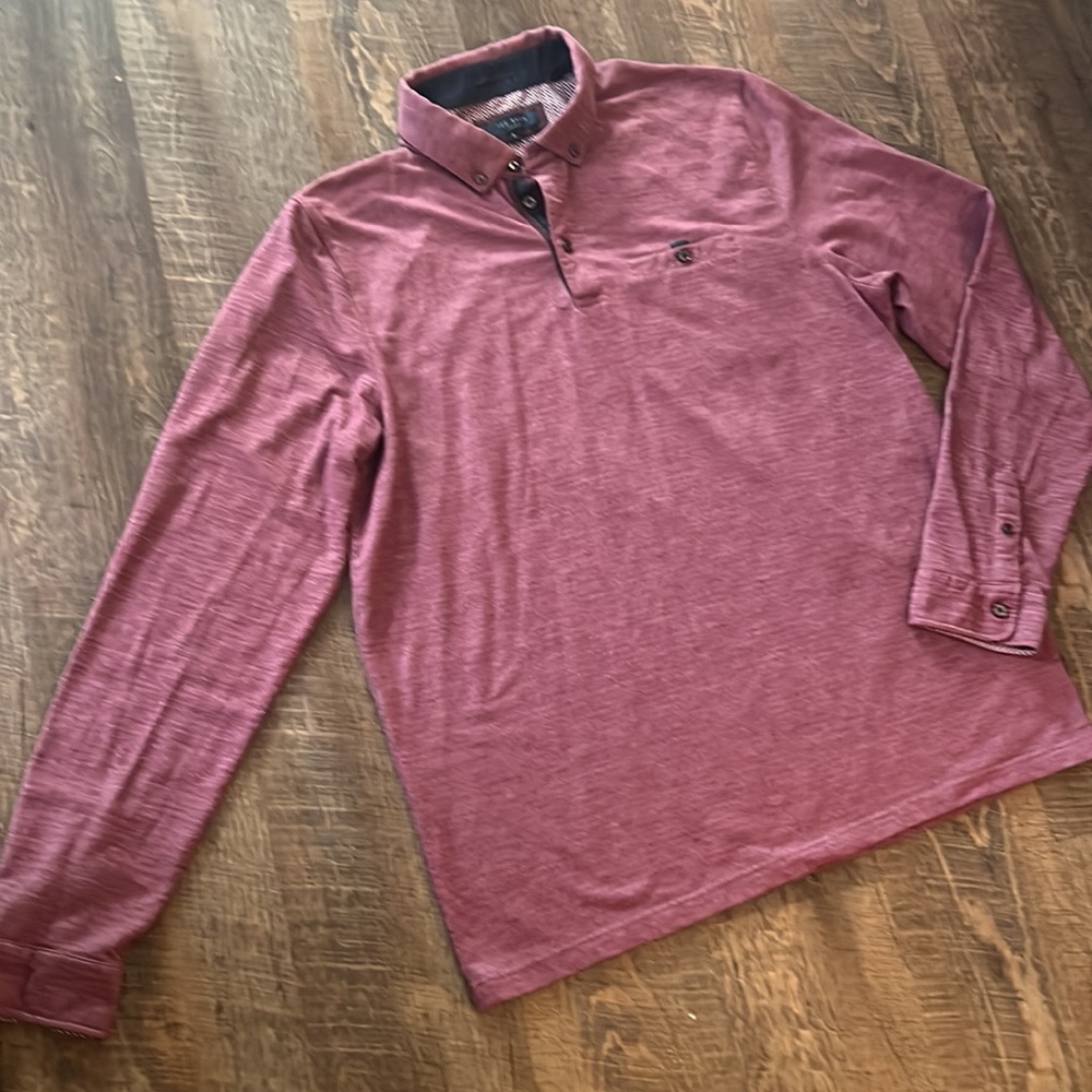 TED BAKER London Men's Adult Size 5 (XL)Mauve Long Sleeve Polo Collared Shirt
